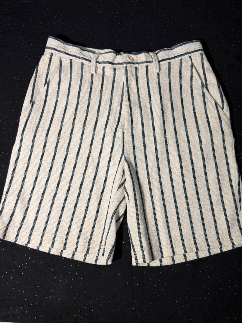 Zara Cream Shorts with Navy Vertical Stripes
